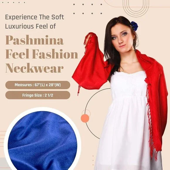 Womens Pashmina Silk Scarf Wrap Fringe Solid Color Metallic Fall Winter - Picture 5 of 8